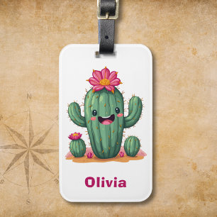 Etiqueta Para Maletas Cactus Sonriente Lindo "¡Mantén la Agudeza!"