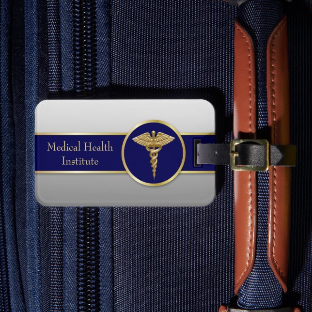 Etiqueta Para Maletas Caduceto médico profesional Gold Blue (Anverso In situ 4)