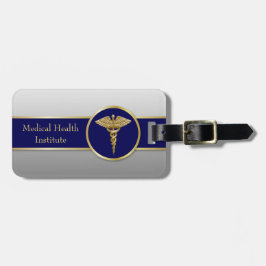 Etiqueta Para Maletas Caduceto médico profesional Gold Blue
