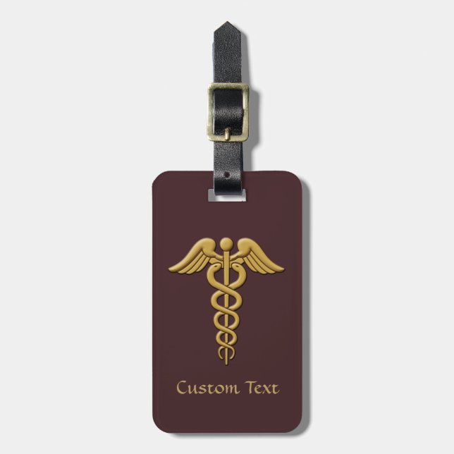 Etiqueta Para Maletas Caduceus dorado (Frente Vertical)
