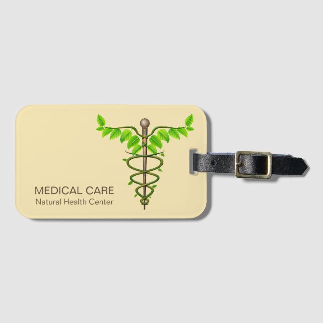 Etiqueta Para Maletas Caducto médico alternativo Verde deja beige (Anverso horizontal)