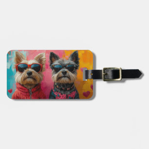 Etiqueta Para Maletas Cairn Terrier con rosas del corazón día de San Val