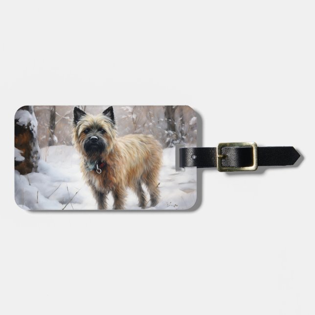 Etiqueta Para Maletas Cairn Terrier deja que nieve Navidades (Frente Horizontal)