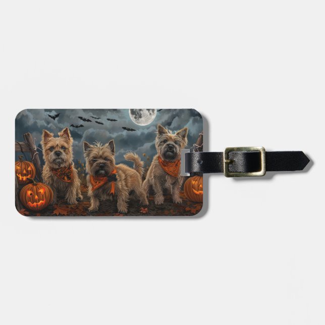 Etiqueta Para Maletas Cairn Terrier Halloween Spooky (Frente Horizontal)