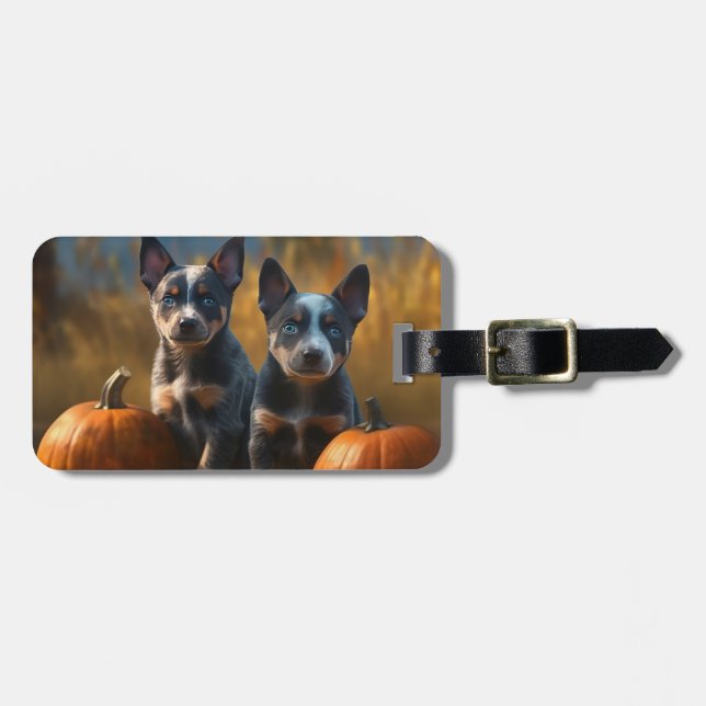 Etiqueta Para Maletas Calabaza deslumbrante azul heeler pipa otoño (Frente Horizontal)