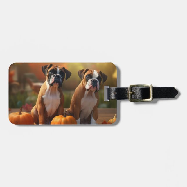 Etiqueta Para Maletas Calabaza deslumbrante Boxer Puppy Autumn (Frente Horizontal)