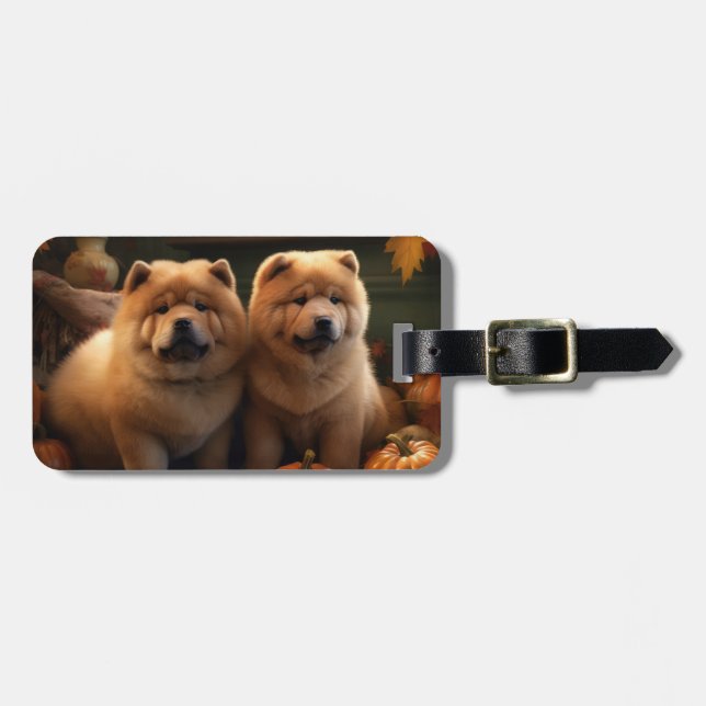 Etiqueta Para Maletas Calabaza deslumbrante Chow Chow Puppy Autumn (Frente Horizontal)