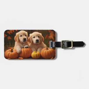 Etiqueta Para Maletas Calabaza deslumbrante de otoño de Golden Retriever
