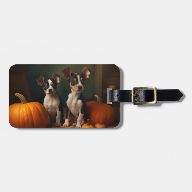 Etiqueta Para Maletas Calabaza deslumbrante Rat Terrier Puppy Autumn (Frente Horizontal)