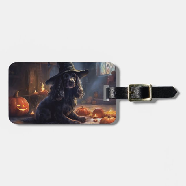 Etiqueta Para Maletas Calabazas de Cocker Spaniel Halloween Scary (Frente Horizontal)