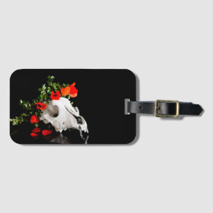 Etiqueta Para Maletas Calavera animal con una corona de flores silvestre