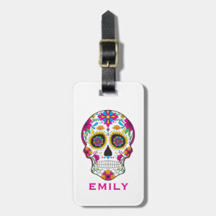 Etiqueta Para Maletas Calavera de azúcar floral retro colorida 3 Etiquet