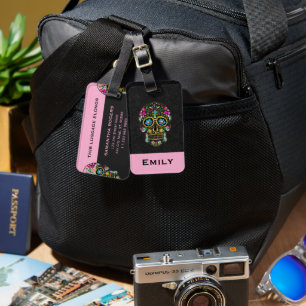 Etiqueta Para Maletas Calavera de azúcar retro floral