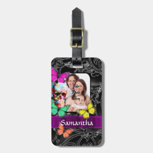 Etiqueta Para Maletas Calavera de azúcar y mariposas florales