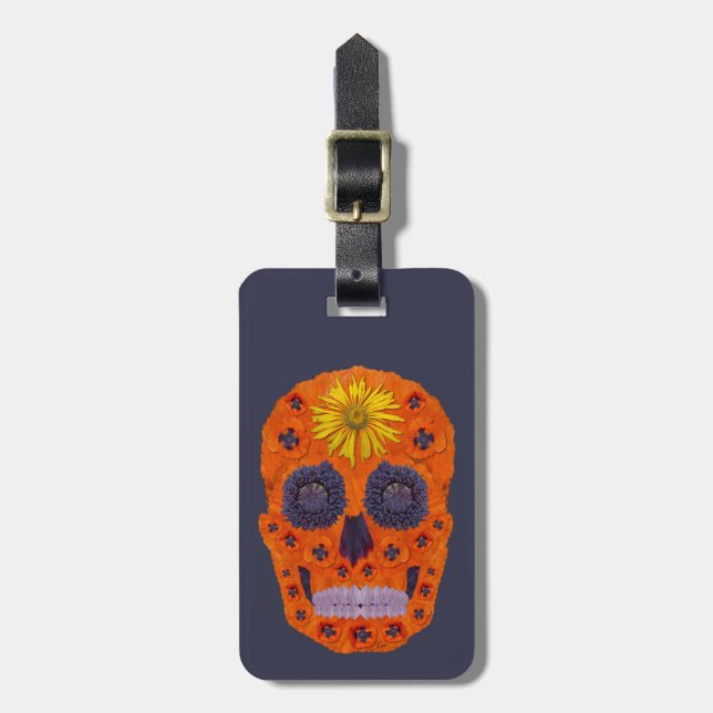 Etiqueta Para Maletas Calavera de Flor 1 (Frente Vertical)