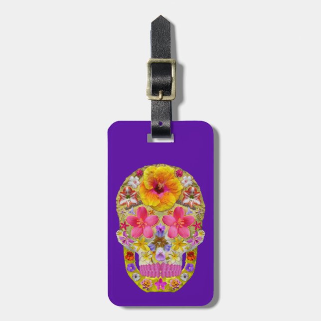 Etiqueta Para Maletas Calavera de flores 4 - Tropical (Frente Vertical)