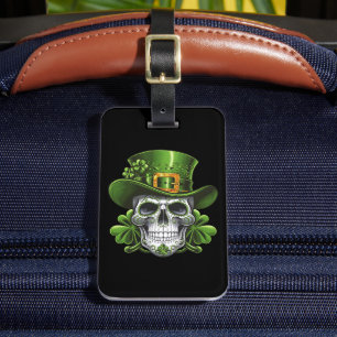 Etiqueta Para Maletas Calavera Día de San Patricio Trébol