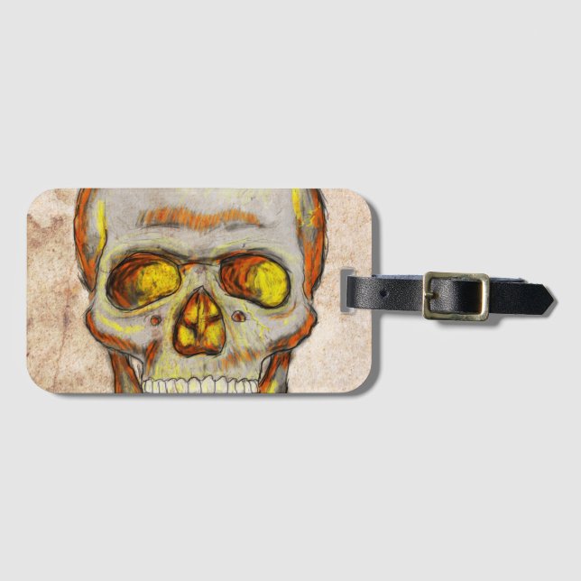 Etiqueta Para Maletas Calavera dibujada a mano (Anverso horizontal)