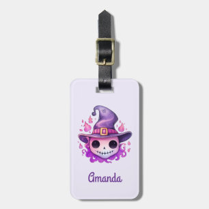 Etiqueta Para Maletas Calavera en sombrero de bruja caprichosa