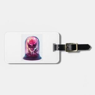 Etiqueta Para Maletas Calavera en vidrio rosa
