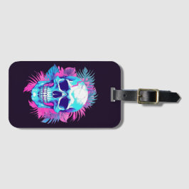Etiqueta Para Maletas Calavera floral al estilo de la onda de vapor