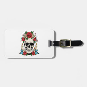 Etiqueta Para Maletas Calavera Floral con Velas Halloween