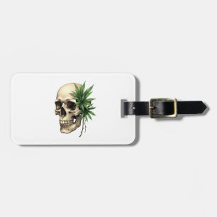 Etiqueta Para Maletas Calavera Grunge Gótico Estético Hoja Tropical de M