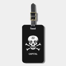 Etiqueta Para Maletas Calavera, huesos sobre negro