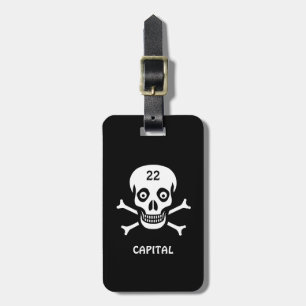 Etiqueta Para Maletas Calavera, huesos sobre negro
