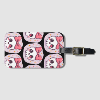 Etiqueta Para Maletas Calavera pastel gótica adorable con lazo
