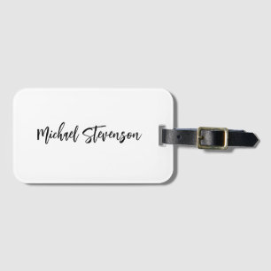 Etiqueta Para Maletas Caligrafía Blanco negro Personalizado Llanura Mode