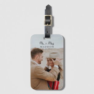 Etiqueta Para Maletas Caligrafía de foto de boda personalizada