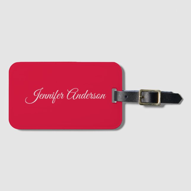 Etiqueta Para Maletas Caligrafía de moda Elegante Rojo cereza personaliz (Anverso horizontal)