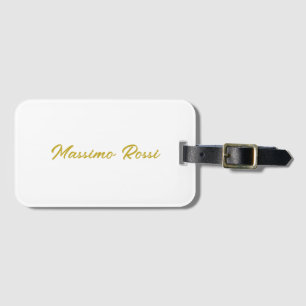 Etiqueta Para Maletas Caligrafía Elegante Dorado Blanco Sencillo Nombre