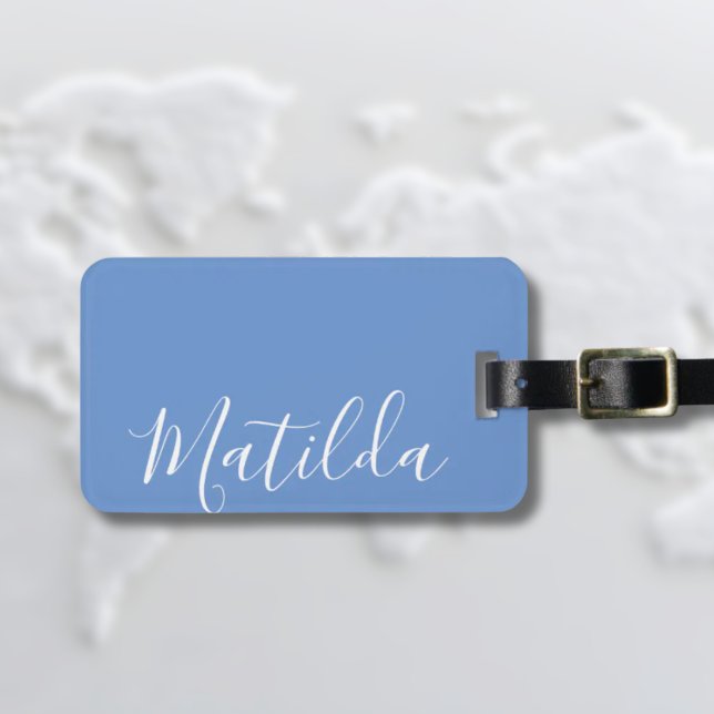 Etiqueta Para Maletas Caligrafía moderna personalizada Púrpura (Simple Modern Blue Luggage Tag with calligraphy script Name)