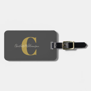 Etiqueta Para Maletas Caligrafía Monogramada Moderna y Elegante en Negro