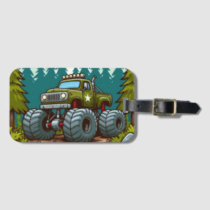 Etiqueta Para Maletas Camión verde monstruo en el bosque