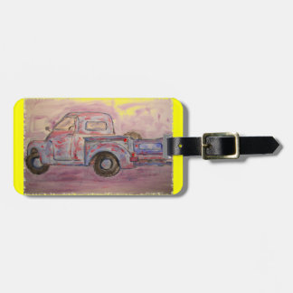 Etiqueta Para Maletas camioneta anticuada azul patina