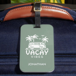 Etiqueta Para Maletas  Camioneta Camper de Vacaciones de Verano Verde Sa