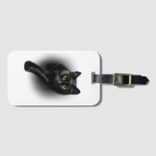Etiqueta Para Maletas Camiseta Gato Negro Ojos Amarillos Tee Gatos