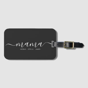Etiqueta Para Maletas Camiseta Negra con Nombres de Niños y Mama en Letr