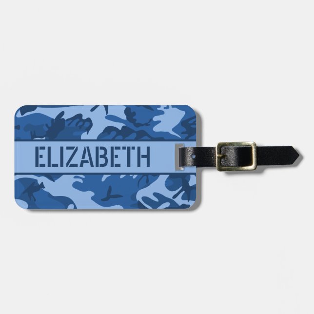 Etiqueta Para Maletas Camo azul personalizado (Frente Horizontal)