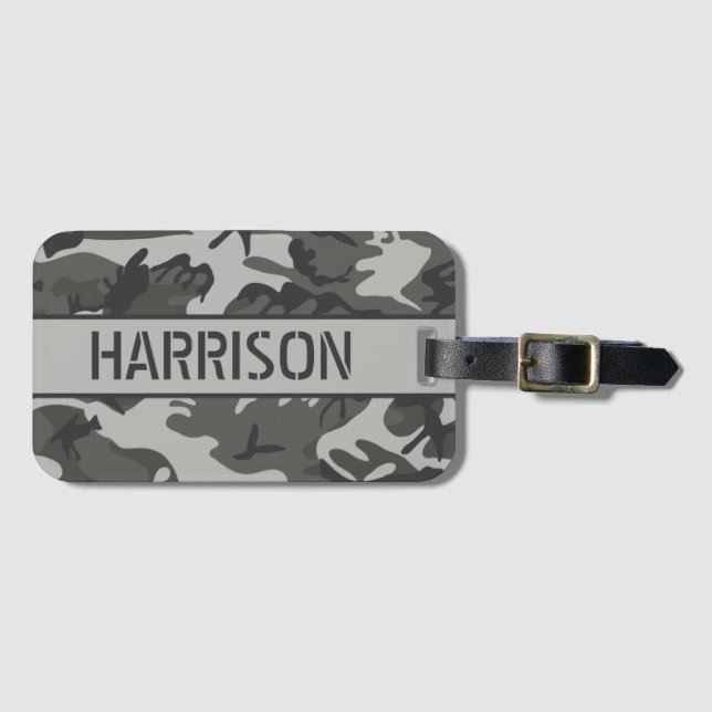 Etiqueta Para Maletas Camo gris personalizado (Anverso horizontal)