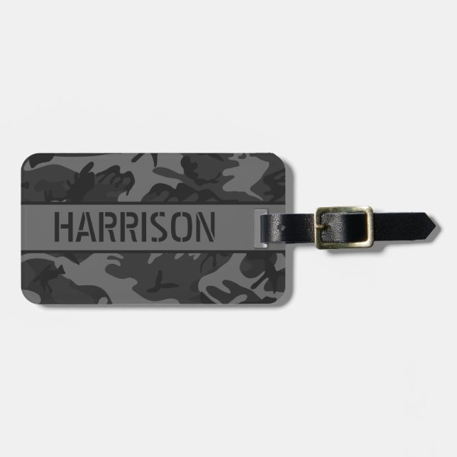 Etiqueta Para Maletas Camo gris personalizado (Frente Horizontal)
