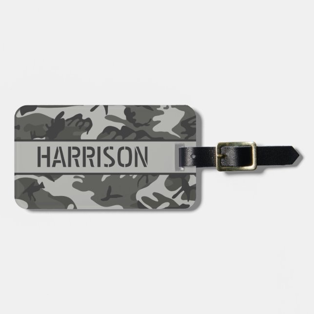 Etiqueta Para Maletas Camo gris personalizado (Frente Horizontal)
