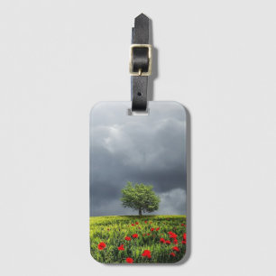 Etiqueta Para Maletas Campo de amapola y cielo nublado