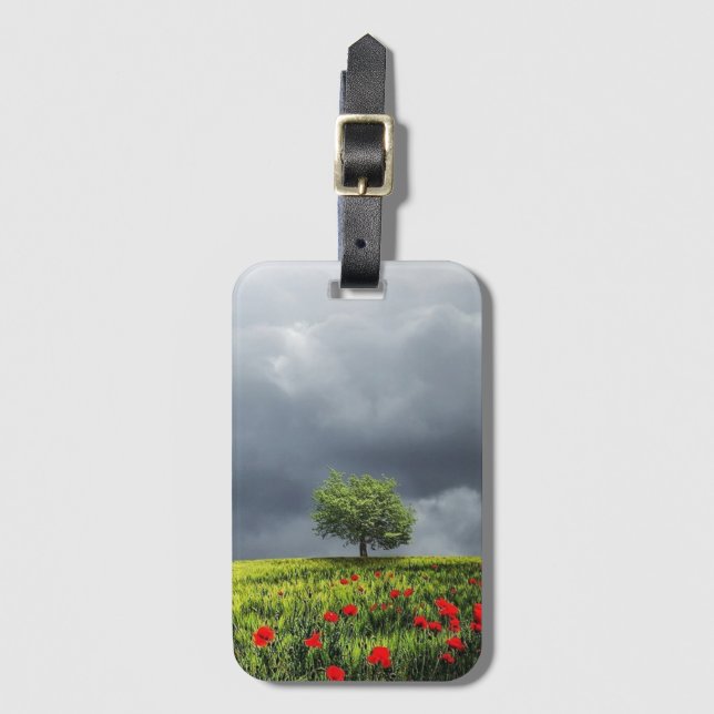 Etiqueta Para Maletas Campo de amapola y cielo nublado (Anverso vertical)