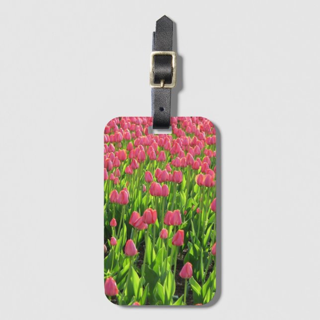 Etiqueta Para Maletas Campo de tulipanes rosados (Anverso vertical)