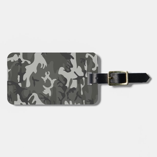Etiqueta Para Maletas Camuflaje de camo militar gris monogramo (Frente Horizontal)