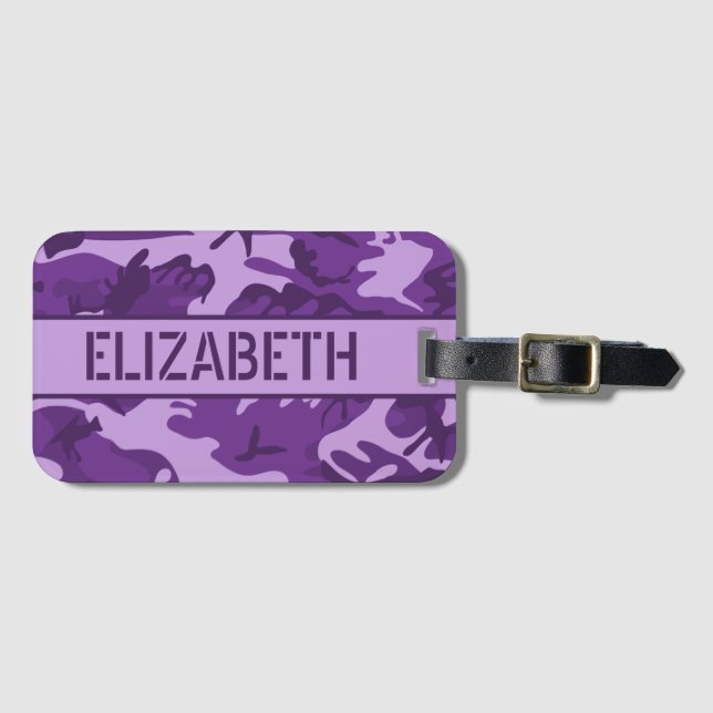 Etiqueta Para Maletas Camuflaje Morado Personalizado (Anverso horizontal)